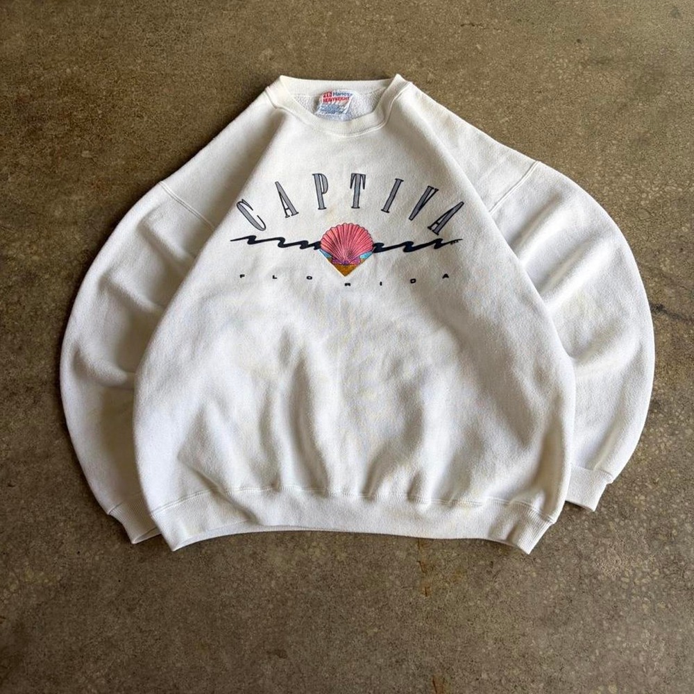 Vintage 90s Hanes Captiva Florida White Crewneck Sweatshirt Mens‎ Large